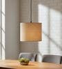 10-Inch Beige Fabric Drum Pendant Light, Modern Hanging Ceiling Lamp