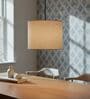 10-Inch Beige Fabric Drum Pendant Light, Modern Hanging Ceiling Lamp