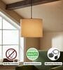 10-Inch Beige Fabric Drum Pendant Light, Modern Hanging Ceiling Lamp