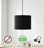 10-Inch Black Fabric Drum Pendant Light, Modern Hanging Ceiling Lamp