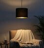 10-Inch Black Gold Fabric Drum Pendant Light, Modern Hanging Ceiling Lamp