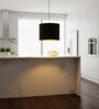 10-Inch Black Gold Fabric Drum Pendant Light, Modern Hanging Ceiling Lamp