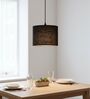 10-Inch Black Jute Fabric Drum Pendant Light, Modern Hanging Ceiling Lamp