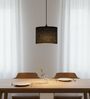 10-Inch Black Jute Fabric Drum Pendant Light, Modern Hanging Ceiling Lamp