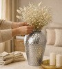 10 Inch Sivler Metal Hammered Vase