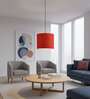 10-Inch Red Texture Fabric Drum Pendant Light, Modern Hanging Ceiling Lamp
