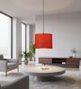10-Inch Red Texture Fabric Drum Pendant Light, Modern Hanging Ceiling Lamp