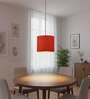 10-Inch Red Texture Fabric Drum Pendant Light, Modern Hanging Ceiling Lamp