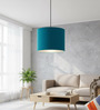 10-Inch Teal Fabric Drum Pendant Light, Modern Hanging Ceiling Lamp