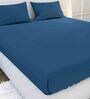 Blue Solid 144 TC Cotton King Size Bedsheet With 2 Pillow Covers 
