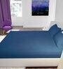 Blue Solid 144 TC Cotton King Size Bedsheet With 2 Pillow Covers 