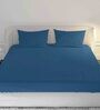Blue Solid 144 TC Cotton King Size Bedsheet With 2 Pillow Covers 