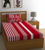 Red Geometric 120 TC Cotton Single Bed Sized Bed Sheets With 1 Pillow Cover