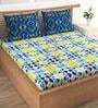 Blue Geometric 120 TC Cotton 1 Double Bedsheet with 2 Pillow Covers