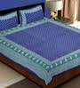Blue Traditional 200 TC Cotton 1 Double Bedsheet with 2 Pillow Covers