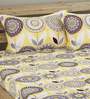 Yellow Floral 250 TC Cotton Double King Sized Bedsheet With 2 Pillow Covers