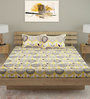 Yellow Floral 250 TC Cotton Double King Sized Bedsheet With 2 Pillow Covers