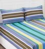 Multicolor Striped 210 TC Cotton 1 Double Bedsheet with 2 Pillow Covers