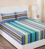 Multicolor Striped 210 TC Cotton 1 Double Bedsheet with 2 Pillow Covers