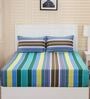 Multicolor Striped 210 TC Cotton 1 Double Bedsheet with 2 Pillow Covers