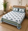 Blue 210 TC 100% Cotton Elephant Printed Super King Size Bedsheet with 2 Pillow Covers