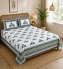 Blue 210 TC 100% Cotton Elephant Printed Super King Size Bedsheet with 2 Pillow Covers