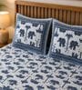 Blue Elephant 100% Cotton King Size Bedsheet with 2 Pillow Covers