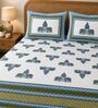 Blue 210 TC 100% Cotton Elephant Printed Super King Size Bedsheet with 2 Pillow Covers