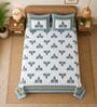 Blue 210 TC 100% Cotton Elephant Printed Super King Size Bedsheet with 2 Pillow Covers