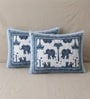 Blue Elephant 100% Cotton King Size Bedsheet with 2 Pillow Covers