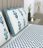 Blue Floral 210 TC 100% Cotton King Size Bedsheet with 2 Pillow Covers