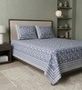 Blue Floral 210 TC 100% Cotton King Size Bedsheet with 2 Pillow Covers