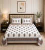 Brown Floral 210 TC 100% Cotton Super King Size Bedsheet with 2 Pillow Covers