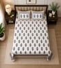 Brown Floral 210 TC 100% Cotton Super King Size Bedsheet with 2 Pillow Covers