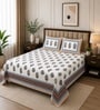 Brown Floral 210 TC 100% Cotton Super King Size Bedsheet with 2 Pillow Covers