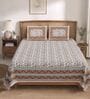 Brown Floral 100% Cotton Super King Size Bedsheet with 2 Pillow Covers