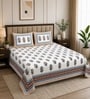 Brown Floral 210 TC 100% Cotton Super King Size Bedsheet with 2 Pillow Covers