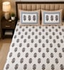 Brown Floral 210 TC 100% Cotton Super King Size Bedsheet with 2 Pillow Covers