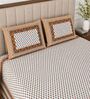 Brown Geometric 100% Cotton Super King Size Bedsheet with 2 Pillow Covers
