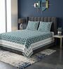 Green Floral 100% Cotton Super King Size Bedsheet with 2 Pillow Covers