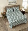 Green Floral 100% Cotton Super King Size Bedsheet with 2 Pillow Covers