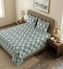 Green Floral 100% Cotton Super King Size Bedsheet with 2 Pillow Covers