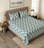 Green Floral 100% Cotton Super King Size Bedsheet with 2 Pillow Covers