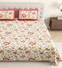 Orange Floral 144 TC Cotton King Size  King Size Bedsheet With 2 Pillow Cover
