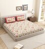 Orange Floral 144 TC Cotton King Size  King Size Bedsheet With 2 Pillow Cover