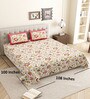 Orange Floral 144 TC Cotton King Size  King Size Bedsheet With 2 Pillow Cover