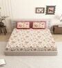 Orange Floral 144 TC Cotton King Size  King Size Bedsheet With 2 Pillow Cover