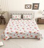 Orange Floral 144 TC Cotton King Size  King Size Bedsheet With 2 Pillow Cover