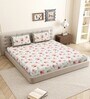 Orange Floral 144 TC Cotton King Size  King Size Bedsheet With 2 Pillow Cover