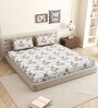 Beige Floral 144 TC Cotton King Size  King Size Bedsheet With 2 Pillow Cover